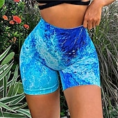 cheap Yoga Shorts &amp; Bikers-Women&#039;s Yoga Shorts Elastic Waistband Lightweight High Waist Yoga Gym Workout Pilates Shorts Blue Green Sports Activewear Stretchy Slim
