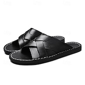 billige Ferietøfler-brune sandaler i imitert skinn med kryssrem – uformelle slip-on sandaler med slitesterk såle, perfekt for hverdagskomfort, ferie og utendørseventyr