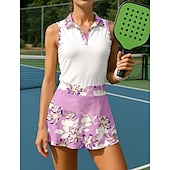 cheap Women&#039;s Tennis Set-US Open Women&#039;s Sports Set Tennis Set Tennis Skirts Tennis Shirt 2 Pieces Sleeveless Patchwork Print Breathable Tennis Golf Badminton Turndown Floral Skirt Pink Blue Purple Tennis Clothing
