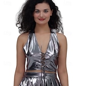 levne Topy-Retro 80. léta Krátký top Disko Lodičkový Lesklý latexový patent Kov Dámské předvečer Všech svatých Karneval Pride Parade Měsíc hrdosti Dospělé Vrchní deska Léto