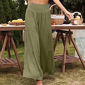 abordables Pantalon uni en coton et lin-Femmes Pantalon en coton et lin Slacks Mode Longueur complète Naturel Uni Taille Élastique Extérieur Confortable Décontracté Quotidien Week-end Magenta foncé Vin Bleu marine Bleu ciel clair Été Coupe