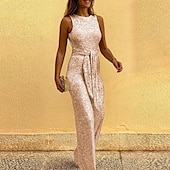 billige uformelle jumpsuits-Dame EU / USA størrelse Sparkedrakter Elegant Full lengde Høy Midje Ensfarget Paljetter Uelastisk Formell Fest / aften Sølv Vinrød Gull Svart Sommer Normal