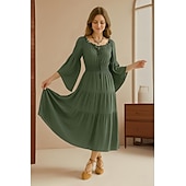 economico Vestiti-Retrò Vintage Medievale Rinascimento Midi Vestito Manica a Campana Vichingo Cavaliere Celtico Elfico Senza spalline Ispirato alla Reggenza Costume Per donna Celtico Fantasia Halloween Carnevale