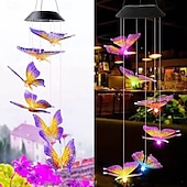 abordables Luces de paisaje-1 luz solar de carillón de viento con forma de mariposa para exteriores, ideal para patio, jardín, terraza, balcón, paisaje, decoración de ambiente.