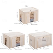cheap Laundry Bags &amp; Hampers-Clothes Storage Bins Stackable Metal Frame Storage Box Foldable Linen Fabric Organizer with Carrying Handles and Clear Window