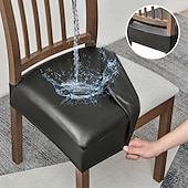 cheap Chair Cover-WaterProof PU Leather Dining Room Chair Cover Seat Covers Elastic Stool Covers Durable Dust-proof Cushion Cover for Home Hotel