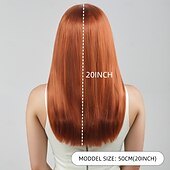 abordables Perruques Synthétiques Sans Bonnet-Perruque Synthétique Droit crépu Lisse naturel Coupe dégradée Séparation profonde Fabriqué à la Machine Perruque 20 pouces A1 Cheveux synthétiques Femmes Au Milieu Classique Confortable Orange