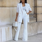 abordables Ensembles-Femmes Mode Streetwear Ensembles en coton et lin Ensembles deux pièces Ensembles de Pantalons manche longue Col de chemise Uni Tenue quotidienne Date Noir Blanche Jaune Été Coupe régulière
