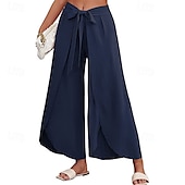 economico Pantaloni in lino e cotone semplici-Per donna Pantaloni in cotone e lino Pantaloni Eleganti Casual Lunghezza intera Naturale Semplice Elastico in vita All&#039;aperto Confortevole Streetwear Uscire Aalbicocca Giacinto Blu cielo chiaro Nero