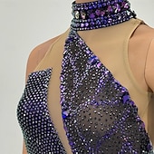 billige Figur skating kjoler-Kjole til kunstløp Dame Jente Skøyteløp Kjoler Blå / Svart Lapper Asymetrisk kant Netting Spandex Høy Elastisitet Trening Konkurranse Skøyteklær Klassisk Krystall / Rhinstein Ermeløs Skøyting Kunstløp