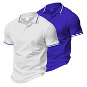 cheap Men&#039;s Classic Polo-Multi Packs 2pcs Men&#039;s Lapel Short Sleeves White+Pink Button Up Polos Golf Shirt Golf Polos Shirts Plain Vacation Daily Wear Polyester Summer