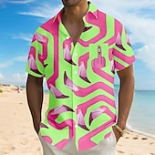 halpa Linnut ja eläimet-Miesten Flamingo Lintu Hauska Paita Havaiji paita Button Up paita Lyhythihainen Havaijilainen Loma Pyhäpäivä Ranta-asut Kesä Sänkyjen avaus 3D-tulostus Edessä yksi tasku Pellava kuin paita Musta