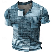 billiga Geometrisk-Herr Grafisk Rutig Waffle Henley Shirt T-shirts Kortärmad 3D-tryck Mode Designer Grundläggande Utomhus Ledigt Dagligen Sommar Blå Grön Kaki Mörkgrå Henley Henley T-shirt
