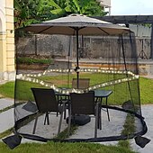 זול זרקורי לד-7.5*10ft מנורות רשת מטריות לשמשיות חיצוניות מטריית פטיו רשת נגד יתושים עם נורות רצועת לד חבל מתכוונן מתאים לשמשיות שולחן חיצוניות באורך 9ft (שחור)