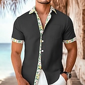 abordables Vacaciones-Hombre Camisa Camisa de lino Camisa de verano Ropa de playa Abotonar la camisa Color sólido Vacaciones Maldición Negro Blanco Verde Claro Azul claro Manga Corta Cuello Verano Primavera verano Ropa