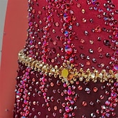 voordelige Schaatsjurken-Kunstschaatsjurk Dames Voor meisjes Schaatsen Jurken Zwart / rood Duimopening Asymetrische zoom Netstof Hoge Elasticiteit Opleiding Wedstrijd Kunstschaatskleding Klassiek Kristal / Bergkristal Lange
