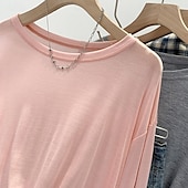 cheap White tee-Women&#039;s T Shirt Plain Modern Casual Long Sleeve Crew Neck Regular Tops Daily Going out Black White Pink Blue Gray Summer