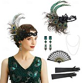 olcso Kiegészítők és még sok más-1920-as évek A nagy Gatsby Flapper fejpánt Gyöngyös karkötő Fülbevaló A nagy Gatsby Toll Retro Csillogó glitter Kristály / Strassz Női Farsang Valentin nap Álarcos mulatság Party estélyi viselet