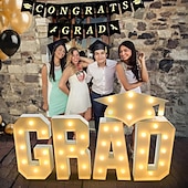 economico Luci decorative-decorazioni per la laurea 60/90/120 cm grandi lettere luminose per laureati berretto da laurea lettera bianca per laureati con luci per asilo nido scuola materna scuola superiore college festa di