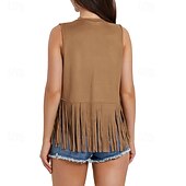 cheap Boho Tops-Women&#039;s Blouse Plain Active Modern Sleeveless V Neck Regular Tops Daily Holiday Fringe Black White Yellow Army Green Red Summer