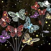 abordables Éclairage paysager-LED solaire papillon lumière pelouse lampe extérieure ip65 étanche 2 modes lumières de jardin cour jardin couloir paysage éclairage décor lumière 1/2 pièces
