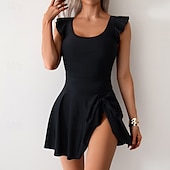 abordables Robes de bain-Femmes Maillots de Bain Une Pièce Maillot de bain Froncé Tropical Tenues de plage Uni Col en U Sans manches Maillots de bain