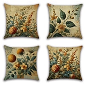 preiswerte Blumen- und Pflanzenstil-Vintage Pastoral Dekorative Kissenbezüge 4PC Weicher quadratischer Sofakissenbezug Kissenbezug für Schlafzimmer Wohnzimmer Sofa Stuhl