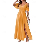 abordables Robe de cocktail-Femmes Robe Longue Maxi Robe Robe de Bal Robe de Soirée Robe de Cocktail Mode Soirée Occasion Spéciale Date Coupe régulière Uni Manche Courte Col en V Jaune Vert Claire Bleu Vert Été