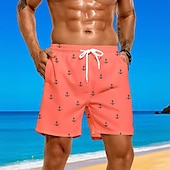 billige Ocean Print-Herre Nautisk Anker Badeshorts Surfeshorts Medium Midje Gatemote Hawaiisk Strandferie Sidelommer Mesh fôr Elastisk snøring i midjen Designer Klær