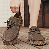 cheap Casual Lace-Up Shoes-Men's Beige Knit Casual Sneakers, Lightweight Lace-Up Comfort Walking Shoes for Daily Wear, Travel, Weekend Leisure and Smart Casual Outfits