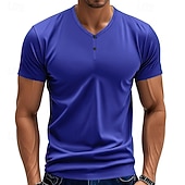 cheap Casual Henley Tee-Men&#039;s T Shirt Henley Shirt Tee Short Sleeve Shirt Short Sleeve V Neck Summer Plain Fashion Designer Basic Plain Vacation Street Going out claret Black Royal Blue Top Tee for Men