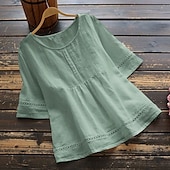 preiswerte Damen Einfache Oberteile-Damenbluse Peplum Einfarbig Stilvoll Lässig 3/4 Länge Ärmel Rundhals Reguläre Tops Täglicher Patchwork Weiß Rot Blau Grün Sommer
