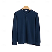 baratos Camisetas e Regatas Elite Masculinas-Homens Camiseta Manga Longa Cor Única Neutra Diário Casual Abotoar Henley Escola Casa Trabalho Todas as Estações Verde Escuro Cinzento Escuro Preto Camiseta Henley