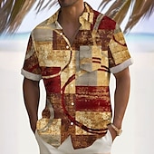 preiswerte Geometrische Muster-Herren Geometrisch Farbblock Patchwork Hemd Freizeithemd Knopfhemd Kurzarm Modisch lässig Urlaub Alltagskleidung Ferien Sommer Frühling Umlegekragen 3D-Druck Hemden mit Kragen Eine Tasche vorne Rote