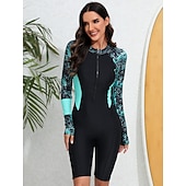  Damen Rash Guard Tauchanzug Frontreißverschluss Knielanges Bein Spandex UV-Sonnenschutz UPF50+ Schnelltrocknend Langarm Bademode Badeanzug Surfen Strand Wassersport Sommer
