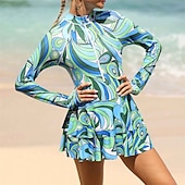 cheap Rash Guards-Women&#039;s Rash Guard One Piece Swimsuit UV Sun Protection UPF50+ Lightweight Long Sleeve Spandex Swimwear Bathing Suit Front Zip Swimming Surfing Beach Water Sports Summer Spring Autumn