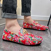 preiswerte Herrenpantoletten &amp; -slipper-Blaue Slipper für Herren mit Blumenmuster und Löwenkopf-Dekoration, stylische Mokassins, ideal für Freizeitausflüge, als Freizeitkleidung und für erholsame Ferien