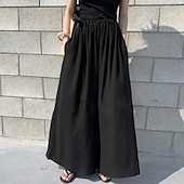 abordables Pantalon uni en coton et lin-Femmes Pantalon en coton et lin Slacks Mode Streetwear Longueur complète Naturel Uni Avec Poches Taille Élastique Confortable Sortir Week-end Vert forêt Bleu ciel clair Gris Bleu lagune Été Coupe