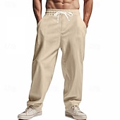 economico Classico-Per uomo Pantaloni di Lino Pantaloni Pantaloni Estivi Pantaloni da Spiaggia Tasca Coulisse Elastico in vita Semplice Comodità Traspirante Vacanza Quotidiano Ferie Hawaiano Boho Nero Bianco