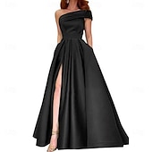 ieftine verde-Rochii de Quinceanera Tip A-Line Rochie Elegantă pentru Nuntă Invitată Lungime Până la Podea Fără Mâneci Cu Un Singur Umăr din Poliester Fără Spate cu Fendă