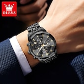 abordables Relojes de Cuarzo-Reloj de pulsera Olevs 3673 para hombre, con esfera romboidal y fase lunar, de acero inoxidable macizo, resistente al agua y fecha.