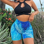 cheap Yoga Shorts &amp; Bikers-Women&#039;s Yoga Shorts Elastic Waistband Lightweight High Waist Yoga Gym Workout Pilates Shorts Blue Green Sports Activewear Stretchy Slim