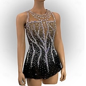 cheap Figure Skating Dresses-Figure Skating Dress Women&#039;s Girls&#039; Ice Skating Dress Black Patchwork Asymmetric Hem Mesh High Elasticity Training Competition Skating Wear Classic Crystal / Rhinestone Sleeveless Ice Skating Figure