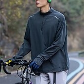 economico Magliette e camicie-Per uomo Camicia da esterno Camicia da escursionismo Manica Lunga Zip a un quarto Top Esterno Asciugatura Rapida Poliestere Nero Verde Cachi Palestra Arrampicata Campeggio / Escursionismo