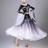 billiga Danskläder till ballroom-dans-elegant ballroom dansklänning kvinnors prestanda valsdansklänning långärmad strass moderna danskläder kostymer