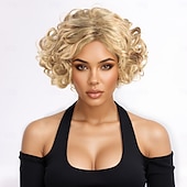 abordables Perruques Synthétiques Sans Bonnet-Perruque Synthétique Bouclé Bob Coupe Carré Coupe Pixie Fabriqué à la Machine Perruque 10 pouces A1 Cheveux synthétiques Femmes Classique Confortable Cheveux Mèches / Balayage Blond