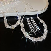 abordables Parures de Bijoux-Parure de bijoux 3 Argent Zircon Chrome Argent 1 Collier 1 Bracelet Boucles d&#039;oreilles Femmes Élégant ancien Mode Mignon Le style rétro Classique Géométrique Parure de Bijoux Pour Mariage Soirée
