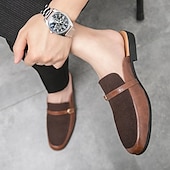 economico Sandali eleganti-Mocassini slip-on da uomo in similpelle e pelle scamosciata marroni – eleganti scarpe casual slip-on con fibbia per l&#039;uso quotidiano, il lavoro e le occasioni informali