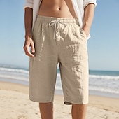 billiga Semester-Herr Capribyxor Linne Shorts Sommarshorts Beach Shorts Snörning Elastisk midja Slät Komfort Andningsfunktion Vadlängd Utomhus Dagligen Strand Semester Mode Svart Vit