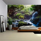 cheap Forest Tapestry-Magnificent Forest Waterfall Landscape Hanging Tapestry Mural Art Large Tapestry Mural Decoration Photos Background Carpet Curtains Home Bedroom Living Room Decoration